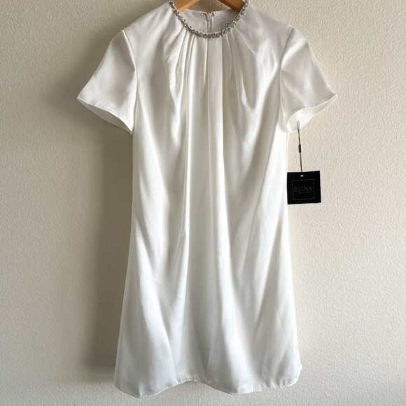 Ieena for Mac Duggal  White Rhinestone Embellished Neckline Shift Dress Size 4 - Picture 4 of 14
